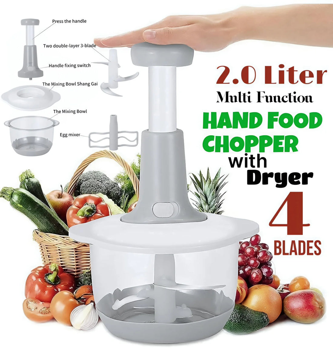 2L Manual Food Chopper — product view 1
