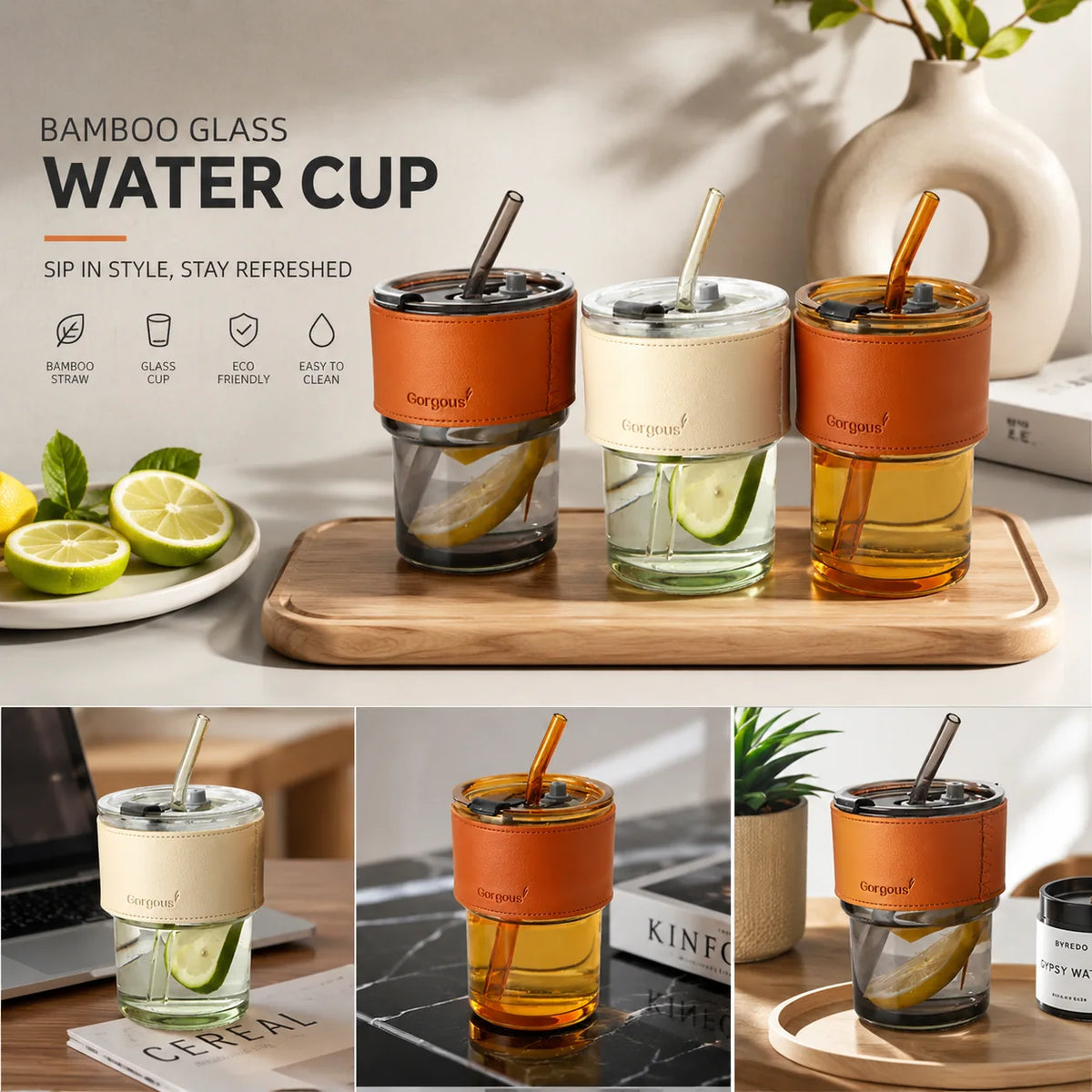 Glass Cup with Bamboo Lid — product view 1