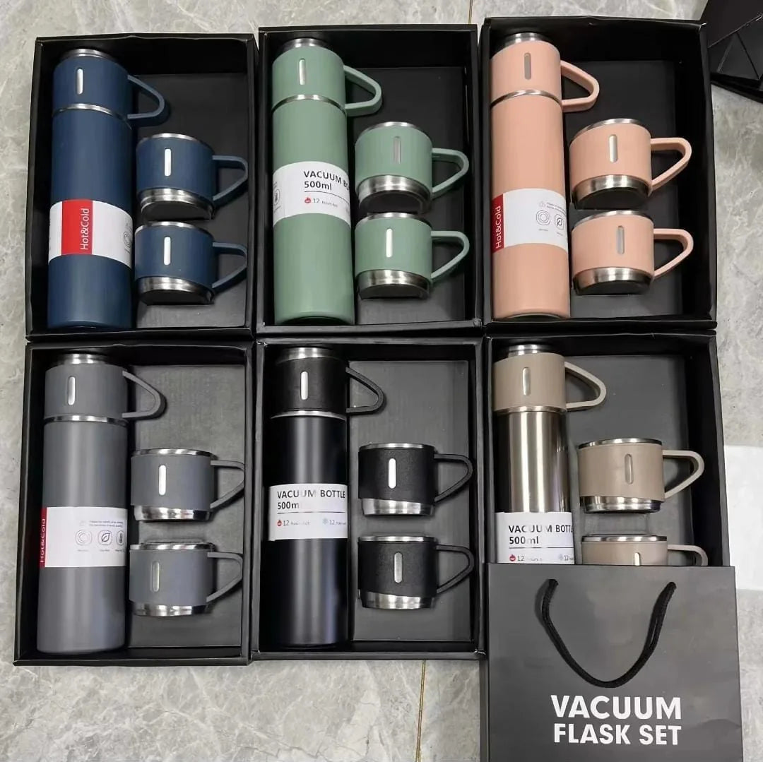 Steel Vacuum Flask with 3 Cups — product view 2