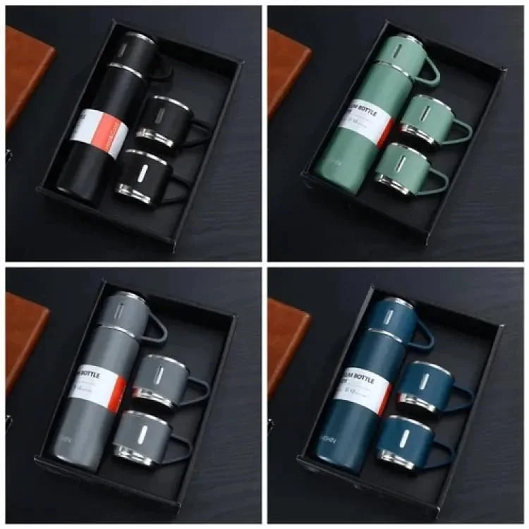Steel Vacuum Flask with 3 Cups — product view 3