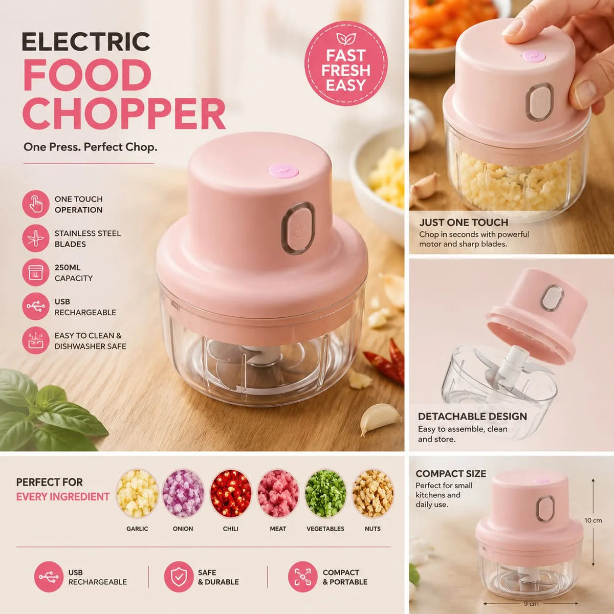 USB Garlic Chopper 250ml — product view 2